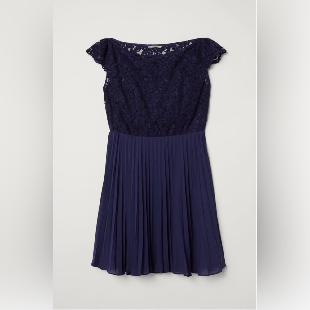 Plus size navy blue, beautiful pleaded dress